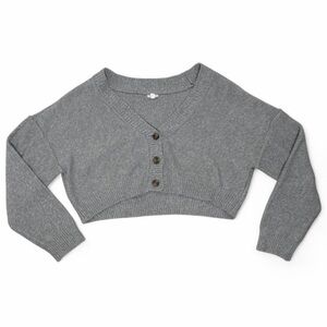 Garage Cropped Button Front Knit Cardigan Sweater Women’s XL Gray Preppy Cozy